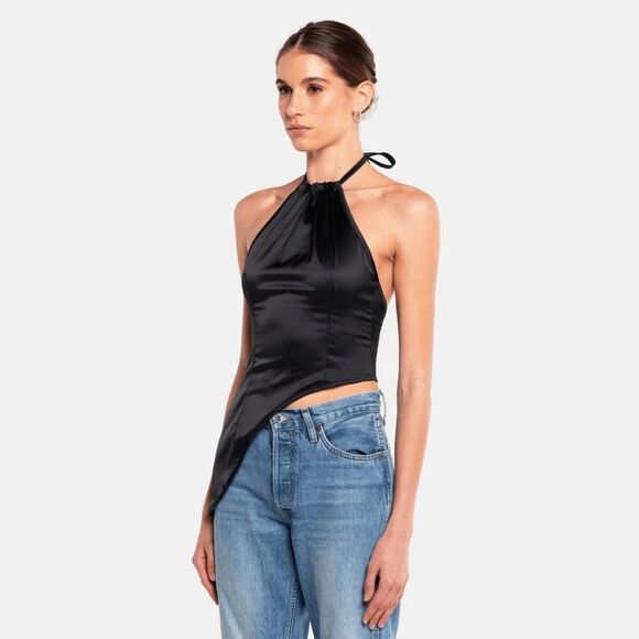 OW Collection Size M Venus Glossy Top Black Asymmetrical Halter Going Out Tank - Picture 9 of 16